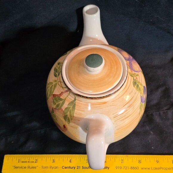 Vintage Jay Import Co. Ceramic Teapot With Fruit Design & Lid Rustic Style Made - Picture 1 of 9